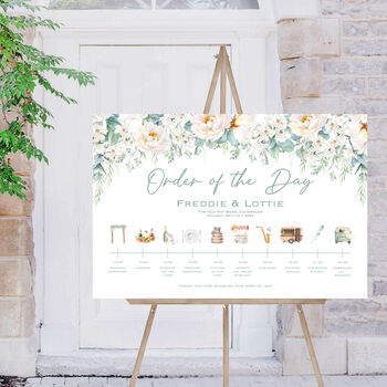 Wedding Order Of The Day Pastel Green And White Florals, 3 of 10