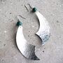 Crescent Hammered Drop Earrings With Malachite Bead, thumbnail 3 of 3