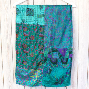 Rich Green Kantha Stitch Handmade Silk Scarf, 3 of 3
