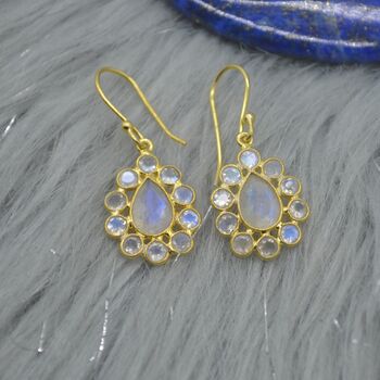 Floral Rainbow Moonstone Earrings: Silver Or Gold, 2 of 11
