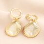 Large Shell Charm Huggie Hoop Earrings In Gold, thumbnail 1 of 2