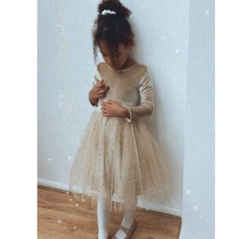 Champagne Gold Sparkly Long Sleeve Velvet Tutu Dress, 8 of 11