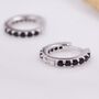 Sterling Silver Minimalist Huggie Hoop Earrings In Sterling Silver With Black Cz Crystals, thumbnail 3 of 12