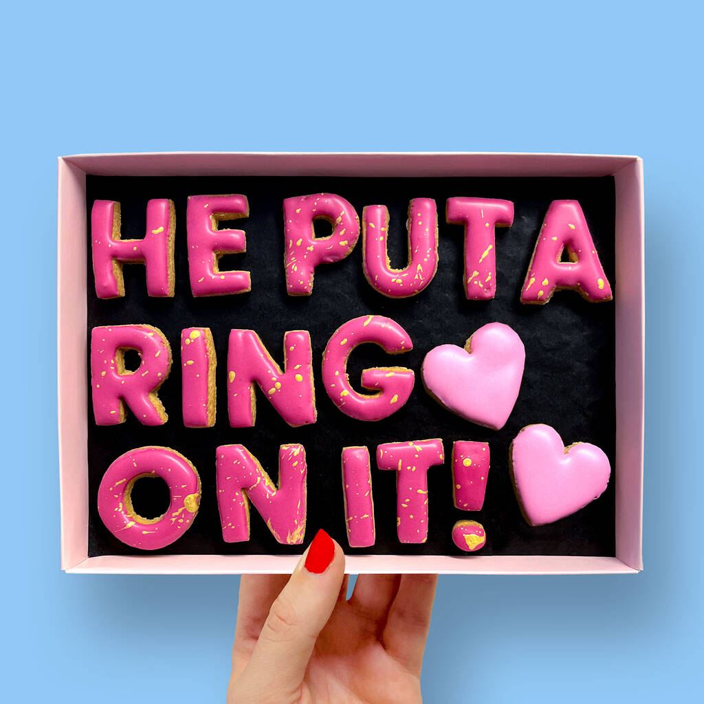 He Put A Ring On It! Letterbox Message Cookies Hot Pink