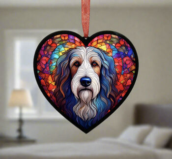 Bearded Collie Stained Glass Effect Heart Suncatcher, 5 of 6