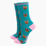 French Bulldogs Bamboo Ankle Socks Women's Teal, thumbnail 1 of 4