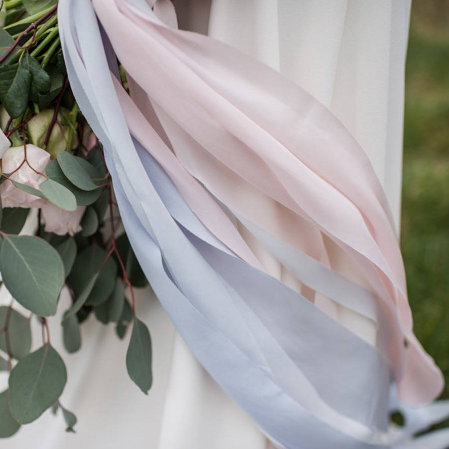 Rose Quartz And Serenity Hand Dyed Pastel Silk Ribbon, 1 of 2