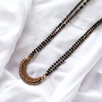 Half Moon Zircon Mangalsutra Black Beads Necklace, 6 of 6
