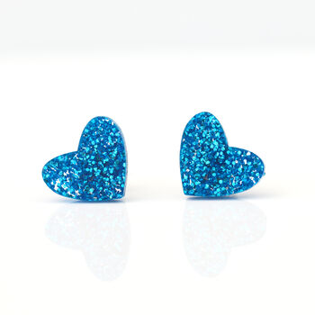 Laser Cut Rainbow Glitter Love Heart Earrings Studs, 3 of 12