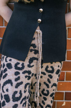 Brown Leopard Print Knit Wide Trousers, 7 of 9