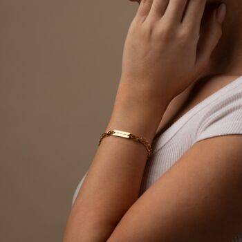 Engraved Gold Figaro Bracelet Womens, 5 of 9