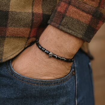 Men's Skull Bead Adjustable Black Agate Bracelet, 2 of 5