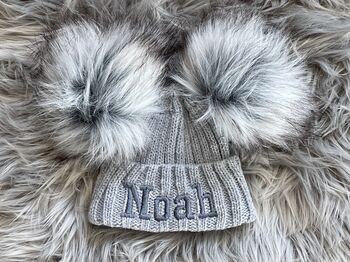Grey Embroidered Knitted Baby Hat, 4 of 7