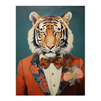 Tiger In A Tuxedo Fun Animal Portrait Wall Art Print, 6 of 6