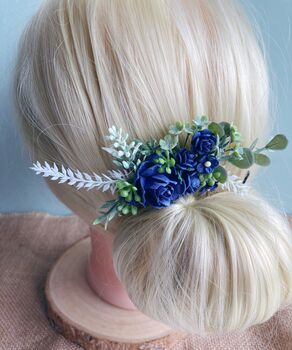 Navy Blue Flower Hair Comb, 3 of 5