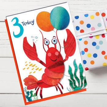 Age Three Lobster Birthday Card By Rocket 68