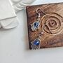 Hamsa Protection Evil Eye Fatima Hand Charm Drop Earrings, thumbnail 2 of 3