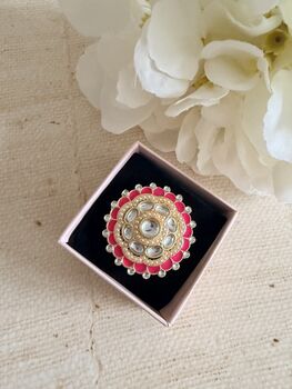 Pink Pearl Meenakari Gold Ring, 5 of 6