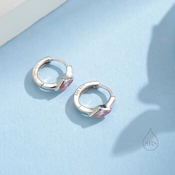 Tiny Rhombus Tourmaline Pink Cz Huggie Hoop In Sterling Silver, 5 of 12