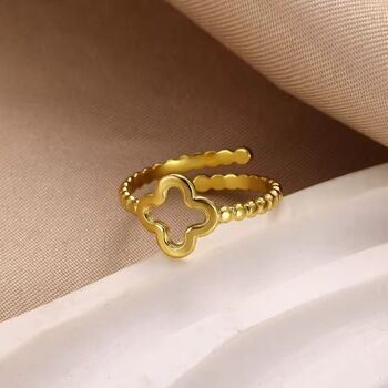 Lucky Clover Adjustable Statement Gold/Silver Ring, 4 of 4