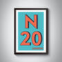 N20 Barnet London Postcode Typography Print, thumbnail 3 of 10