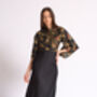Black Batik Silk Blend Luxury Festival Wrap Top, thumbnail 2 of 5