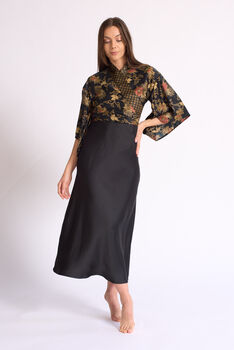 Black Batik Silk Blend Luxury Festival Wrap Top, 2 of 5