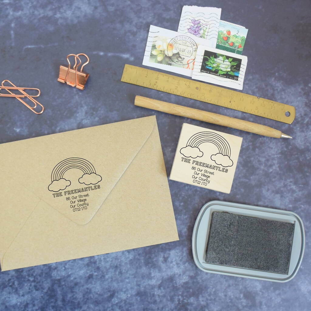Personalised Rainbow Address Rubber Stamp By Mint Maker Studio