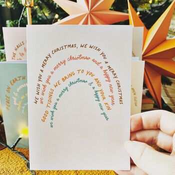 Six Rainbow Christmas Carol Cards Recycled, 2 of 6
