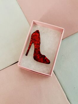 Red High Heel Glitter Resin Brooch / Gift For Shoe Lovers / Fashionistas Brooch, 3 of 6