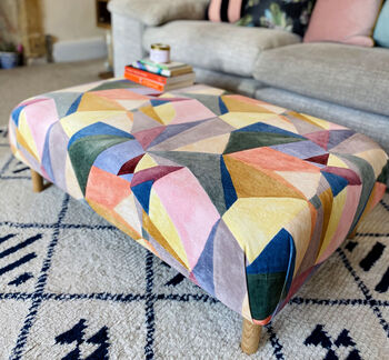 Coffee Table Footstool In Linwood Abstract Velvet, 4 of 4