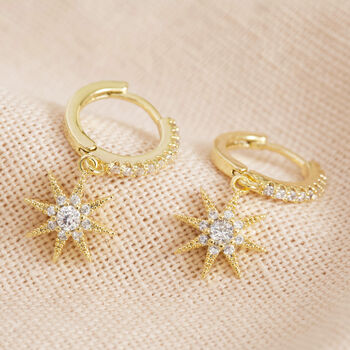 Crystal Star Huggie Hoop Earrings In Gold Plating, 4 of 8