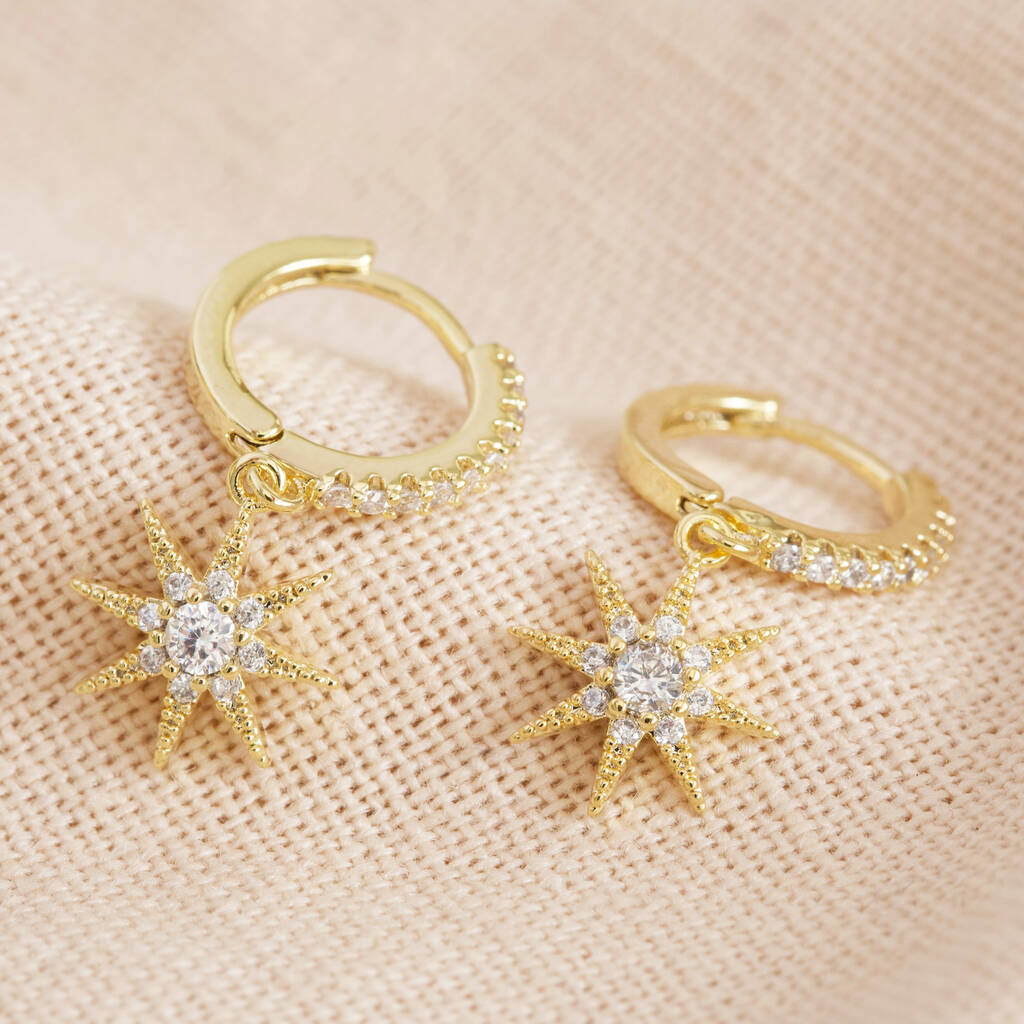 Crystal Star Huggie Hoop Earrings In Gold Plating By Lisa Angel