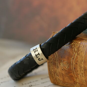 Personalised Classic Silver And Leather Bracelet, 3 of 12