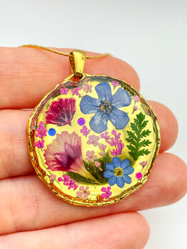 Statement Gold Necklace With Pink Flowers, 2 of 12