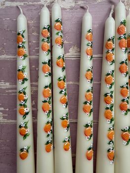 Hand Painted Pair Of Orange Blossom Taper Candles, 2 of 5