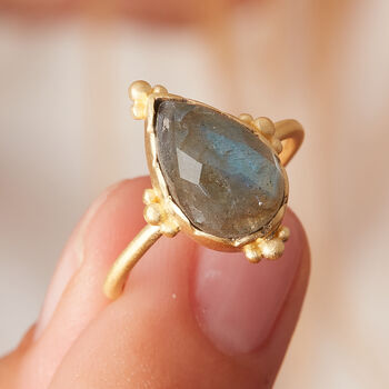 Grey Labradorite Pear Shaped Matt Gold Vermeil Ring, 2 of 8