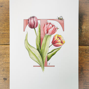 T Is For Tulips Flower Letter Print, Personalised, 3 of 7