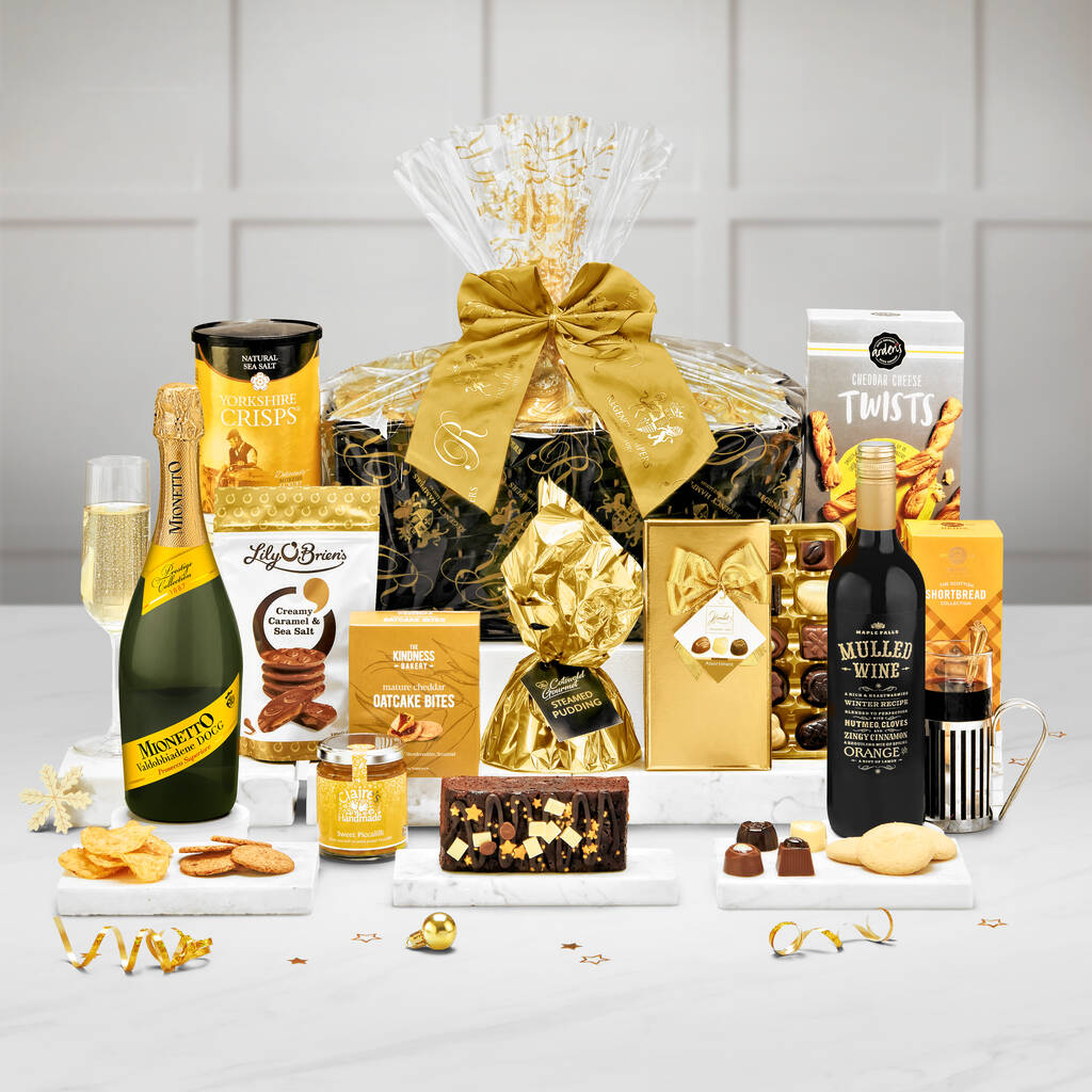 Festive Cracker Christmas Food Hamper With Prosecco And Mulled Wine, 1 of 4