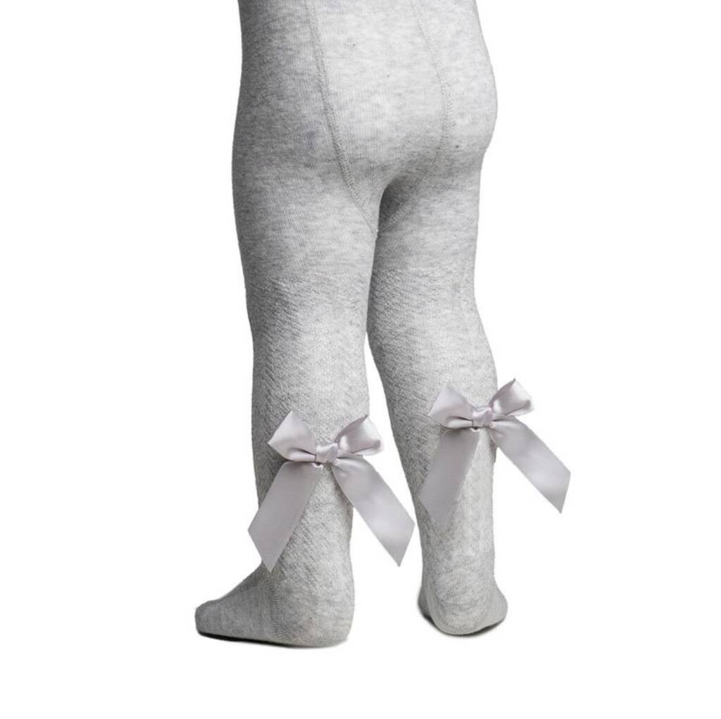 Soft Grey Jacquard Tights With Bow