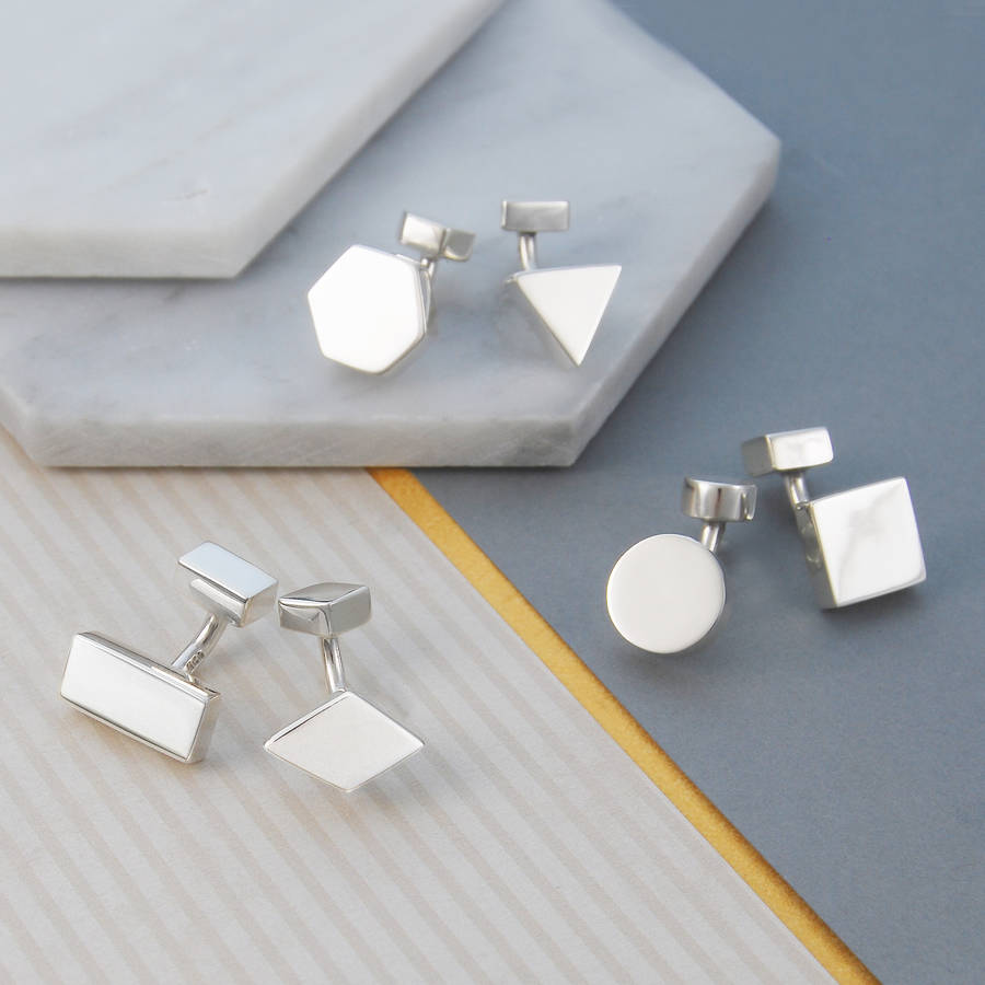 Image of Men's Geometric Solid Sterling Silver Cufflinks, Silver