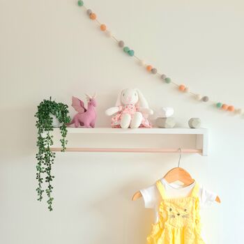 White Nursery Shelf With Rail, Nursery Decor, 8 of 12