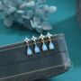 Sterling Silver Four Cz And Droplet Stud Earrings With Opal Blue C Zs, thumbnail 7 of 12
