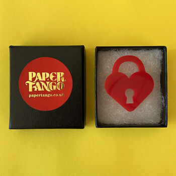 Red Heart Lock Acrylic Brooch, 2 of 2