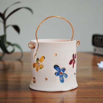 Ceramic Tealight Holder With Copper Wire And Leaves, 4 of 7