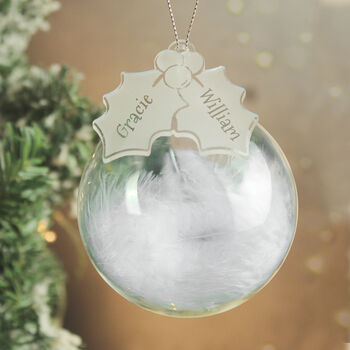 Personalised Holly Acrylic White Feather Bauble, 3 of 3