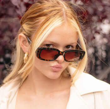 Tortoise Shell Rounded Rectangle 90s Look Sunglasses, 2 of 4