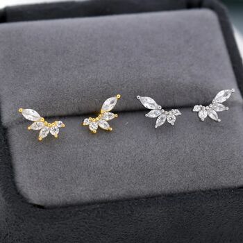 Cz Cluster Marquise Stud Earrings In Sterling Silver, 4 of 12