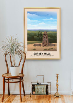 Surrey Hills Aonb Travel Poster Art Print, 5 of 8
