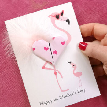 Flamingo First Mother's Day Origami Heart Card, 2 of 5